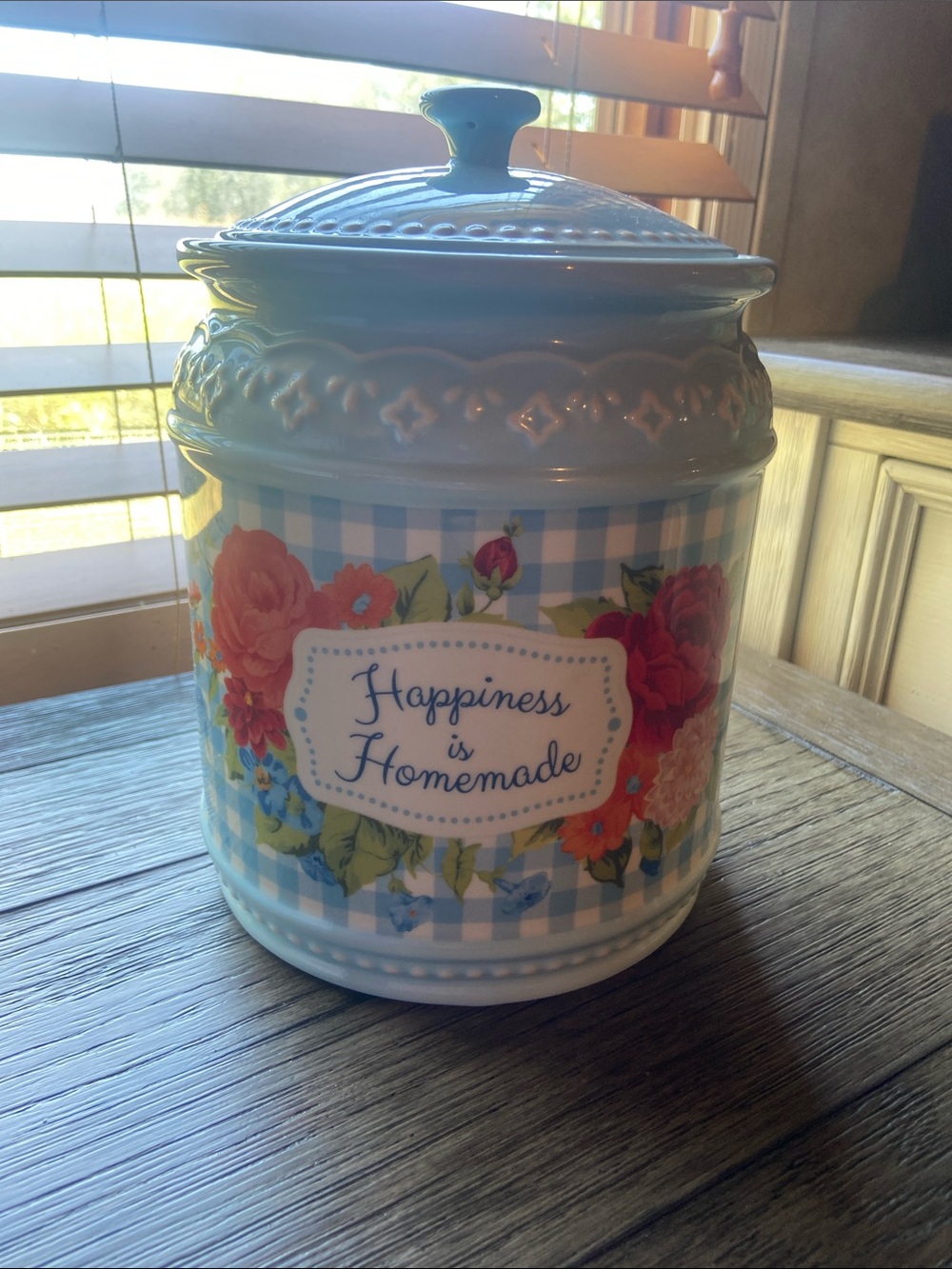 The Pioneer Woman Light Blue Floral Ceramic Canister - Happiness is Homemade
